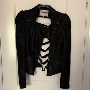 Rachel Roy Black Leather Jacket with Strappy Back